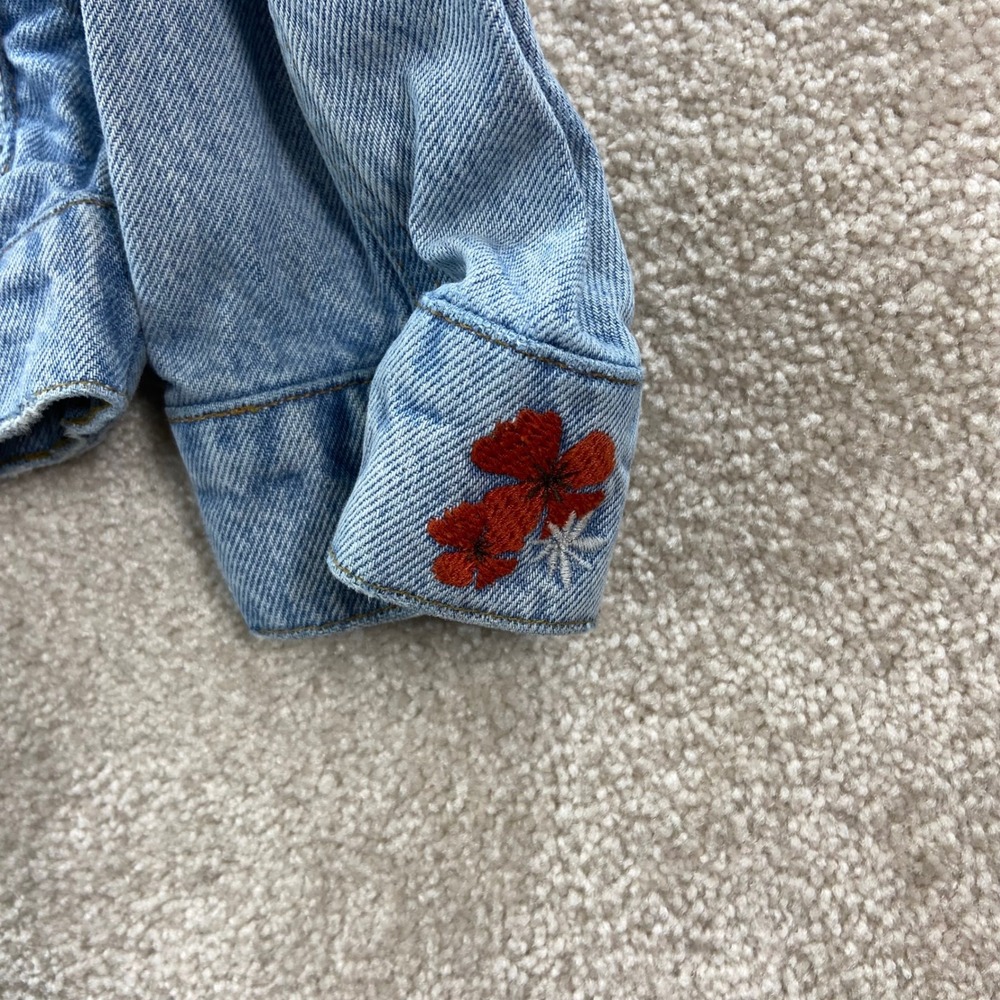 Marine Layer Denim Jacket Women Large Blue Floral Blue Jean Baby Embroidered - Picture 7 of 15